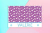 Placemat for kids with a Unicorns Pattern Design in the center, personalized child's name on the bottom center